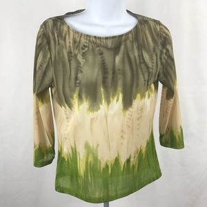 Jones New York green cream sheer shirt size PS